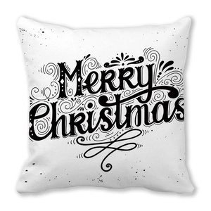 Housse de coussin blanche Joyeux Noël en peau de pêche avec typographie noire élégante
