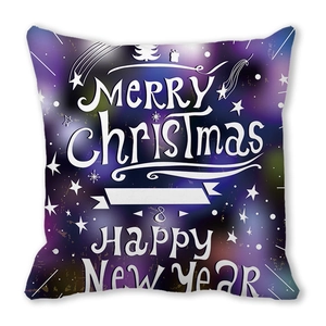 Coussin de Noël avec motif de nébuleuse étoilée violette et message de vœux festifs