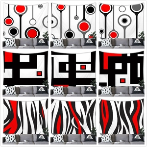 Arazzo Geometrico Astratto Moderno da Parete in Tessuto di Poliestere Rosso Nero Bianco per Decorazione Casa Soggiorno