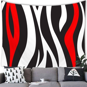 Arazzo moderno con motivi astratti rosso nero e bianco per decorazione parete soggiorno