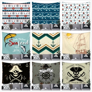Nautical Nautical Tapestry Polyester Wall Hanging Anchor Sailing Boat Pirate Skull Ocean Theme Beach Towel Home Decor