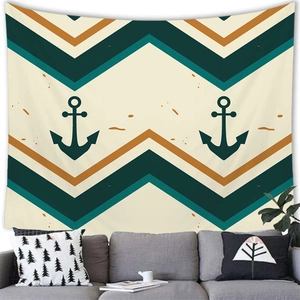 Nautical anchor tapestry with geometric stripes for home wall decor and living room setup
