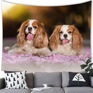 Watercolor Cavalier King Charles Spaniel dogs on petals decorative wall tapestry