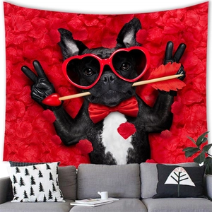 Bulldog wall tapestry with watercolor festive dog pattern for home decor
