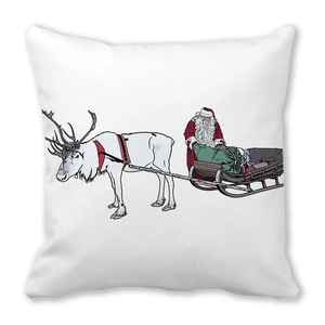 Détail de la taie d'oreiller en peau de pêche avec motif vintage du Père Noël et renne