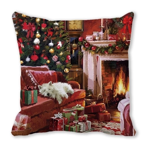 Detailansicht des Westie-Hund-Drucks auf dem weihnachtlichen Pfirsichhaut-Kissenbezug