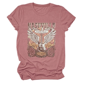 Detail of vintage dusty pink Nashville country music rock star graphic t-shirt texture