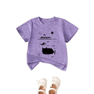 T-shirt violet pour enfants avec imprimé baleine et bateau sur tissu chiné doux