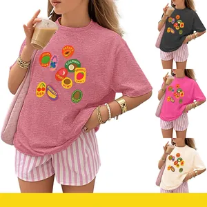 T-Shirt Enfant Imprimé Fruits Mélange Coton Manches Courtes Col Rond Hauts Été Décontractés Garçons Filles