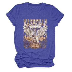 Detail of Nashville rock star graphic on vintage blue heathered cotton T-shirt