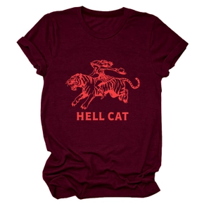T-shirt en coton bordeaux avec une impression graphique vintage rose de type Hell Cat