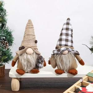 Gnome Café Décor Peluche Toile Jute Chapeau Carreaux Longue Barbe Fait Main Tomte Maison Cuisine Décoration Plateau