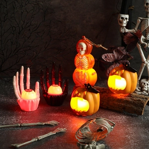 LED Halloween pumpkin lights and skeleton skull lamps for festive party atmosphere decor
