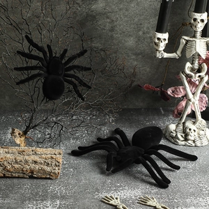 Halloween Decoration Simulation Flocked Spider And Portable Pumpkin Lantern LED Light For Haunted House Party Prank
