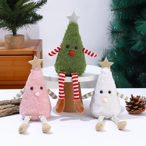 Cute Plush Christmas Tree Doll Ornament With Striped Legs And Star Topper For Home Party Christmas Decoration Soft Toy Gift