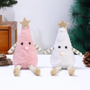 Cute plush Christmas tree dolls with gold stars for festive home party tabletop decor