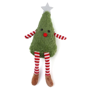 Cute plush Christmas tree doll with striped legs and silver star for home party decor