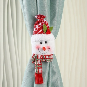 Christmas snowman curtain buckle with red plaid hat and scarf for festive home decor