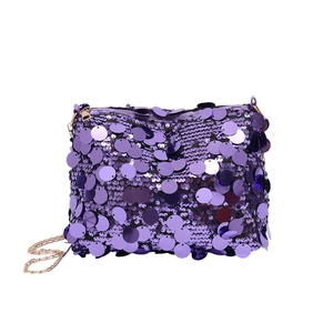 Chic purple sequin shoulder bag with golden chain strap for women, large capacity design