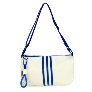 Große Canvas-Schultertasche mit blauen Streifen und verstellbarem breitem Gurt