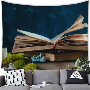 Tenture murale de livre magique vintage avec livres et mousse sur tissu doux