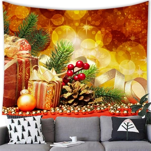Tapiz de Navidad con regalos dorados y decoraciones festivas para pared de salón