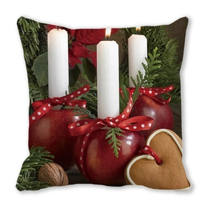 Christmas pillowcase featuring festive candles, pine branches and ginger cookies
