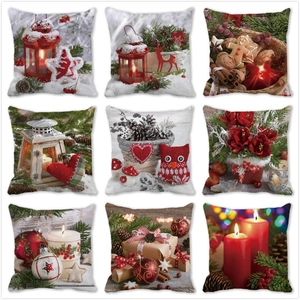 Merry Christmas Peach Skin Velvet Cushion Cover Festive Winter Pattern Decorative Pillow Case For Sofa Home Decor Winter Holiday Themed Design