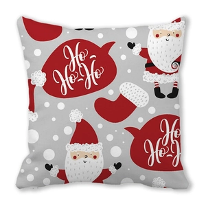 Detailaufnahme der Pfirsichhaut-Stofftextur mit Weihnachtsmann und Schneeflocken