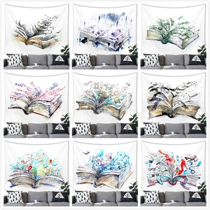 Creative Watercolor Magic Book Tapestry Artistic World Map Mathematical Formulas Wall Hanging For Home Living Room Decor