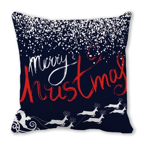 Merry Christmas throw pillow case with Santa Claus and reindeer on dark blue background