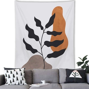 Close-up of Nordic style botanical wall tapestry in a modern minimalist living room