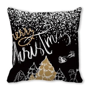 Detail of Christmas pillowcase featuring Merry Christmas script and festive snowman patterns