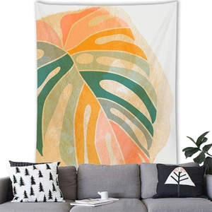Nordic Morandi wall tapestry featuring modern artistic monstera leaf in a cozy room