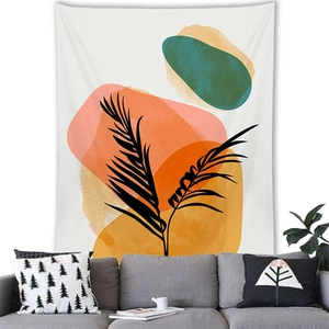 Detailed texture of Nordic Morandi tapestry with abstract botanical and geometric patterns