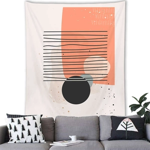 Detailed close-up of geometric Morandi wall tapestry showing fabric texture and art print