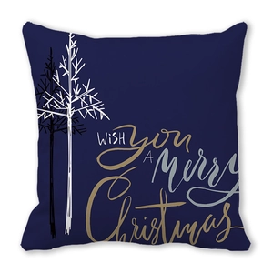 Detail of Christmas pillowcase with tree pattern and Merry Christmas greeting