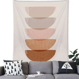 Minimalist Nordic Morandi geometric wall tapestry with abstract gradient semi-circles