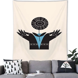 Nordic abstract floral tapestry with hand holding sunflower for living room wall decor