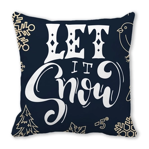 Blue Christmas Let It Snow cushion cover with snowflake and pine tree patterns