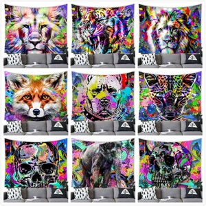 Psychedelic Art Animal Head Skull Art Tapestry Polyester 3D Printed Wall Hanging For Living Room Bedroom Home Decor
