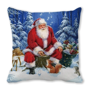 Close-up of Santa Claus oil painting print on high quality peach skin fabric cushion