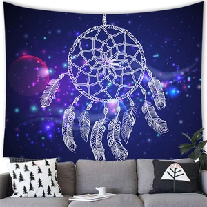 Dreamcatcher wall tapestry with watercolor blue starry night sky for home decor