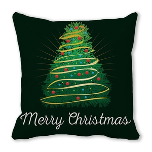 Detail of Christmas pillowcase with a decorated tree and Merry Christmas text