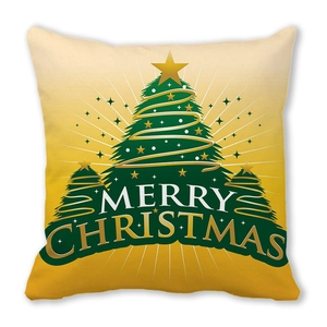 Detail of Christmas pillowcase with forest design and Merry Christmas text