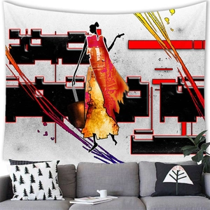 Tapisserie murale femme africaine abstraite dans un salon au design moderne