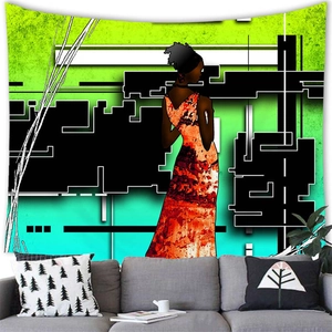 Tapisserie murale abstraite femme africaine avec décor géométrique coloré moderne