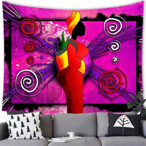 Close-up of African woman art tapestry with vibrant red and yellow ethnic silhouette