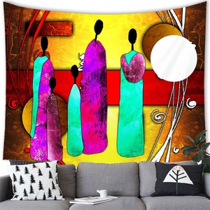 Abstract African woman wall tapestry in vibrant colors for minimalist home decor