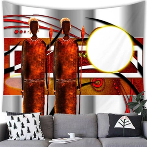 Tapisserie d'art tribal africain avec deux personnages pour décor mural moderne